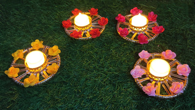LAMANSH Candle Holders LAMANSH® 4 inch Round Gota Chudi Decorative Candle holder stand for Diwali and Home Decoration / Tealight Candle holders for Festival ✨ giveaways , Diwali & Navratri (no candles)