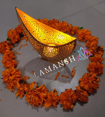 Lamansh Candle Holders LAMANSH® Chaand Moon 🌙Shaped Diya Tealight Candle 🪔 holder stand / Metal Handicraft for corporate & festival gifting 🎁 / Home decor product for Diwali ( candles not included )