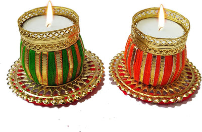 Lamansh Candle Holders LAMANSH® Drum dholak Tealight Candle Holder with metal base chudi/ Diya Decorated with Tea Lights For Pooja Mandir, Diwali decor / Festive decor product