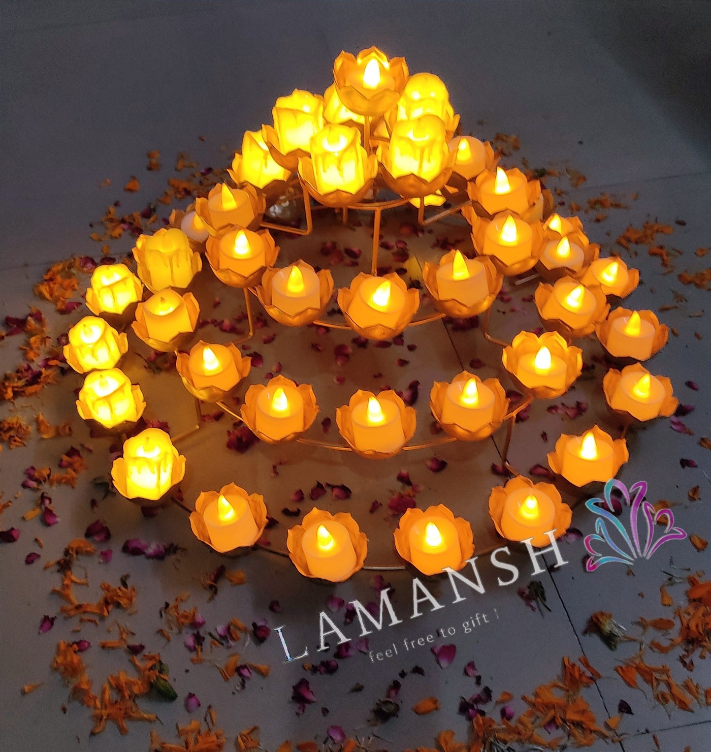 Lamansh Candle Holders LAMANSH® Metal Rangoli Diya Tealight Candle 🪔 holder stand / Mountain Diya Stands /Metal Handicraft for corporate & festival gifting 🎁 / Home decor product for Diwali ( candles not included )