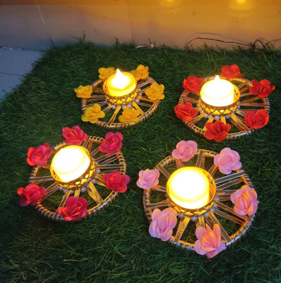 LAMANSH Candle Holders LAMANSH® (Pack of 40) 4 inch Round Gota Chudi Decorative Candle holder stand for Diwali and Home Decoration / Tealight Candle holders for Festival ✨ giveaways , Diwali & Navratri  (candles included)