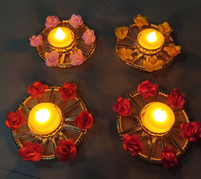 LAMANSH Candle Holders LAMANSH® (Pack of 40) 4 inch Round Gota Chudi Decorative Candle holder stand for Diwali and Home Decoration / Tealight Candle holders for Festival ✨ giveaways , Diwali & Navratri  (candles included)