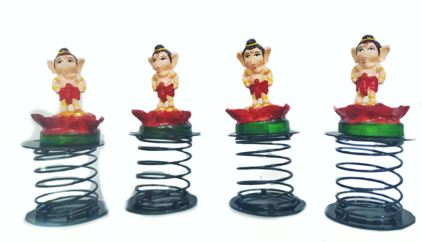 Lamansh Car Dashboard Statues Multicolor / Polyresin / Medium LAMANSH® Lord Ganesha/Ganapathi/Vinayaka Idol Car Dashboard Household Car Decor Spring Idol for Office Decor Or Jumping Idol Pack of 4