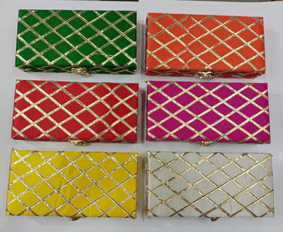 LAMANSH Cash box Assorted colors / Fabric & Wood / 5 LAMANSH® Pack of 5 (4*8 inch) Checks Design Jaipuri Cash Box, Shagun Box, Gift Box, Gaddi Box, Jewellery Box for Wedding Gift / Low cost Gifts for Guests