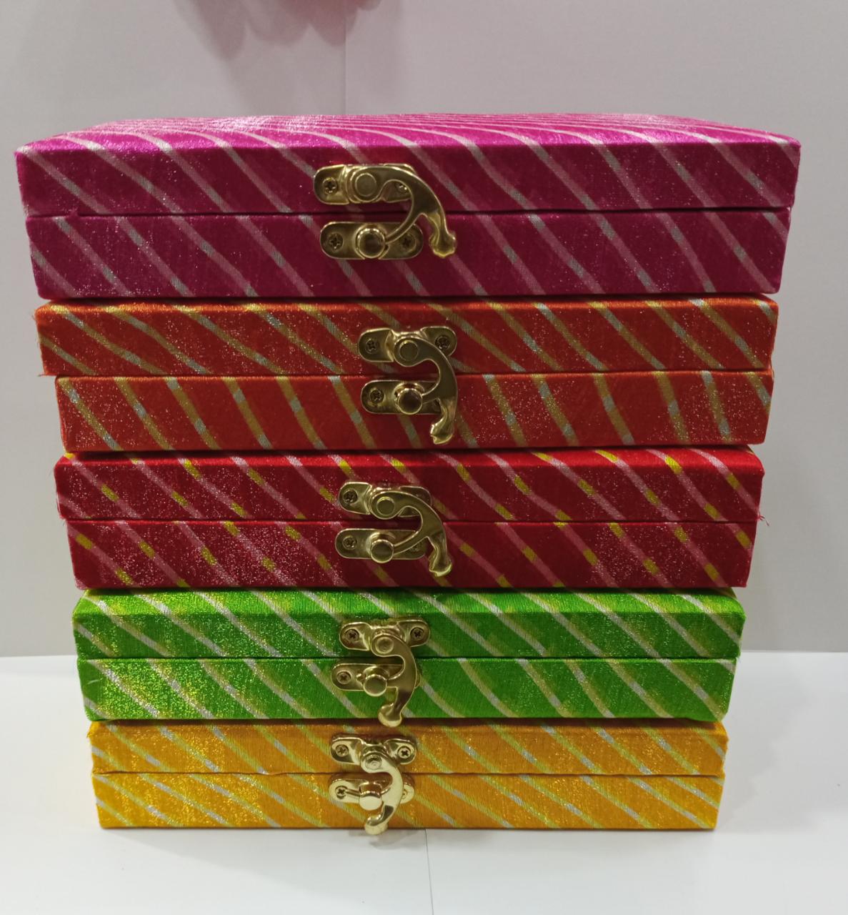 LAMANSH Cash box Assorted colors / Fabric & Wood / 5 LAMANSH® Pack of 5 (4*8 inch) lahariya print Jaipuri Cash Box, Shagun Box, Gift Box, Gaddi Box, Jewellery Box for Wedding Gift / Low cost Return Gifts 🎁 for Guests
