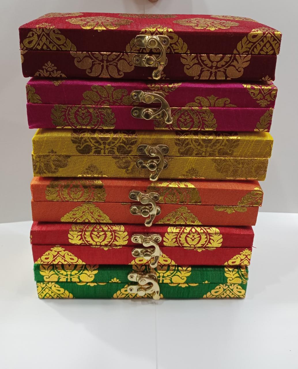 LAMANSH Cash box Assorted colors / Fabric & Wood / 5 LAMANSH® Pack of 5 (4*8 inch) Printed Jaipuri Cash Box, Shagun Box, Gift Box, Gaddi Box, Jewellery Box for Wedding Gift / Low cost Return Gifts 🎁 for Guests