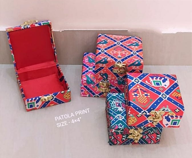 LAMANSH Cash box Multicolor / Wood & Fabric / 20 LAMANSH® Square ( 4*4 inch) Patola Print Gaddi Cash Box, Shagun Box, Gift Box, Gaddi Box, Jewellery Box, Shagun Envelope Wedding Gift in Mix Colors