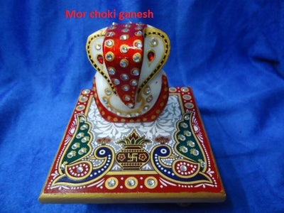 LAMANSH Chowki Ganesh ji multicolor / Marble / Standard LAMANSH® Marble Enamel Painted Ganesha Placed on Chowki /Marble Chowki Ganesh