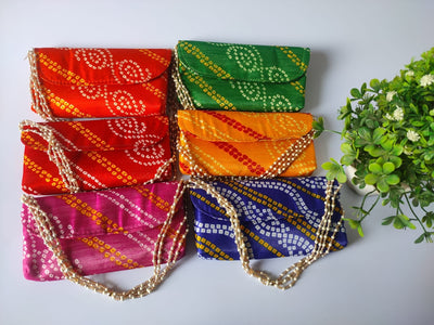 LAMANSH Clutch LAMANSH® bandhej bandhani Fabric Clutches | Wedding envelopes with handle for gifting 🎁 & giveaways / wedding favours and return gifts