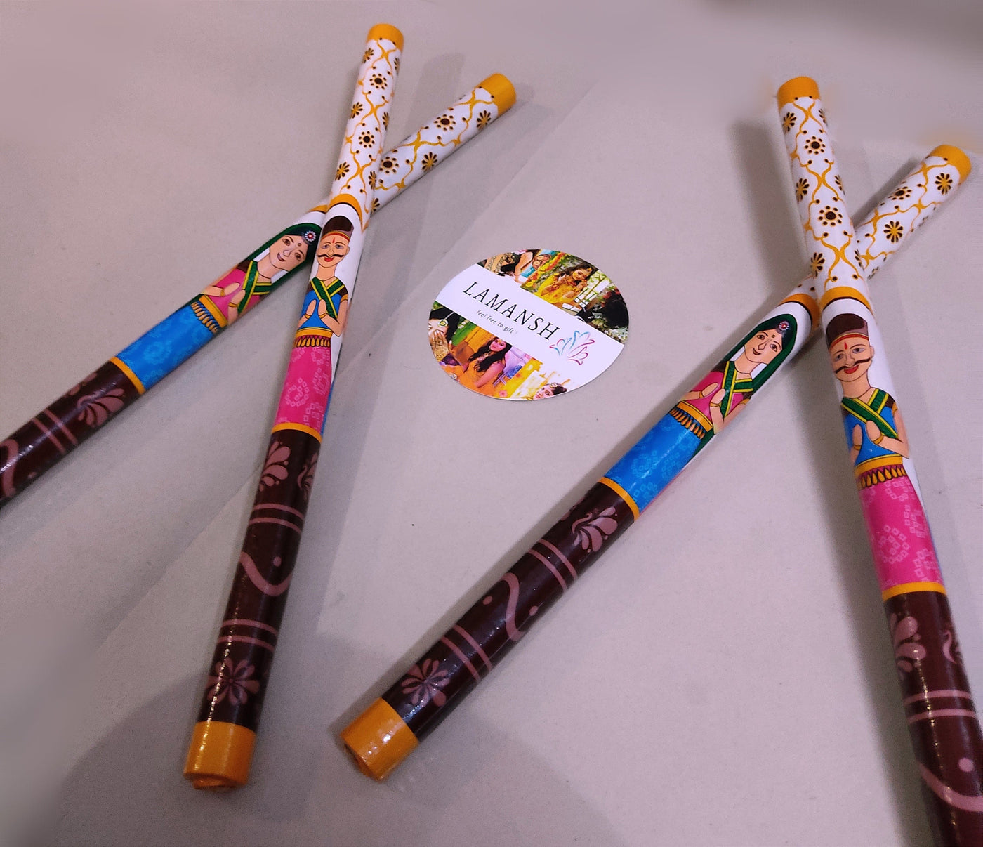 LAMANSH dandiya LAMANSH® ✨ RRR ( Royal Raja Rani ) PVC Coated Wooden Dandiya Sticks for Dance - Navratri Festival , Wedding Favors & Return Gifting 🎁 / Dandiya Sticks💃🥢For Garba