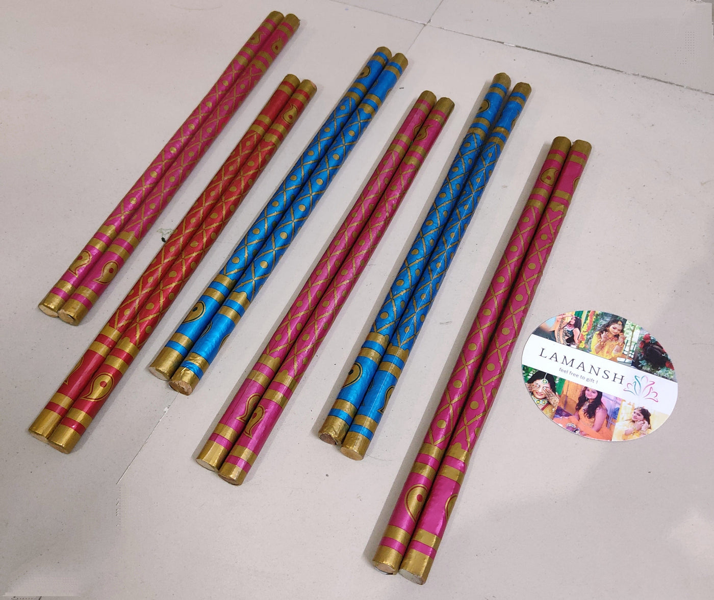 LAMANSH dandiya Wholesale Pack of 100 Pairs PVC Coated Wooden Dandiya Sticks ( 15 inches length) for Dance - Navratri Festval Multi Color Garba Sticks /  Dandiya Sticks💃🥢For Garba