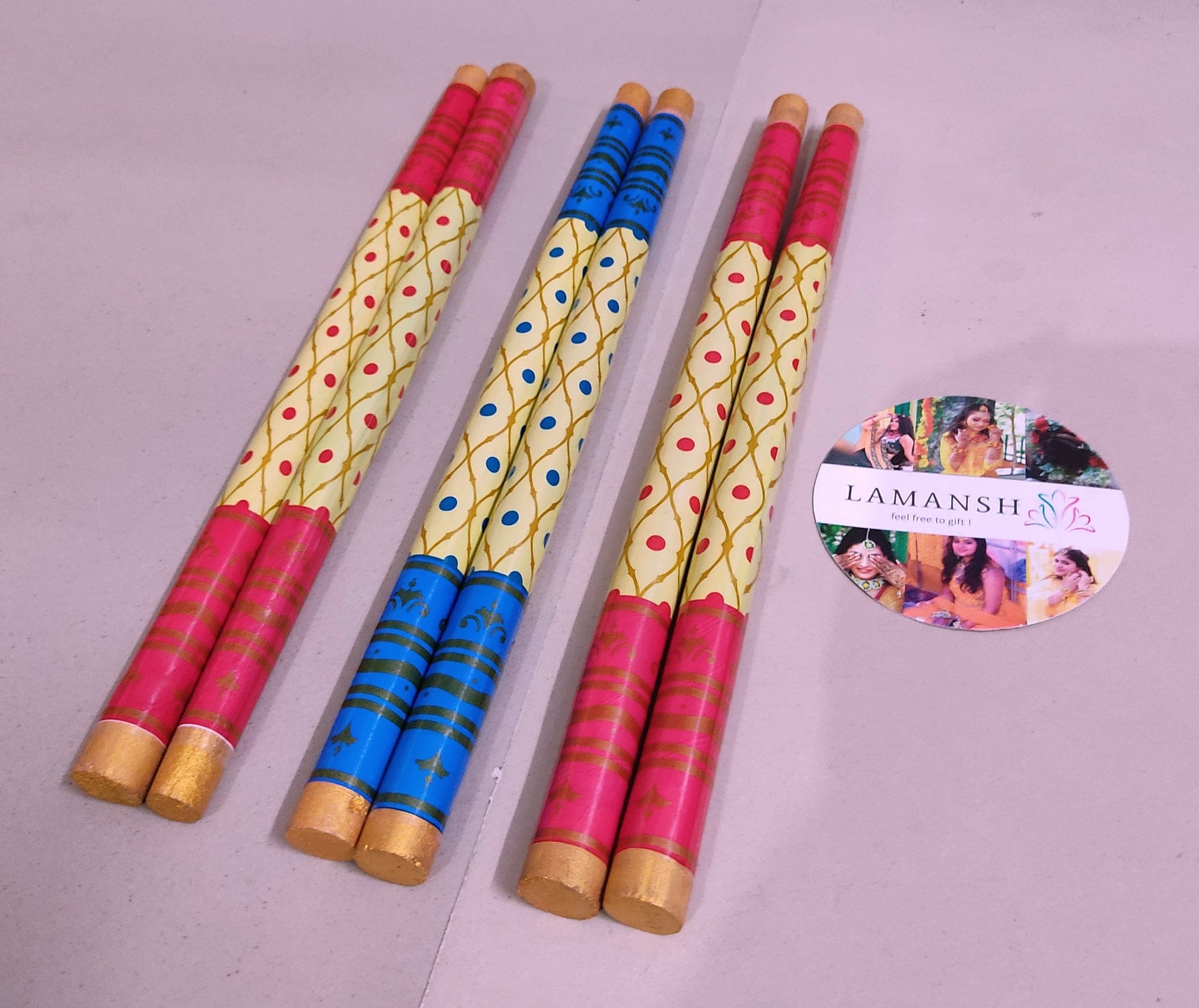 LAMANSH® Pack of 5 pair Tiranga Traditional Wooden Pairs Dandiya Stick –  Lamansh