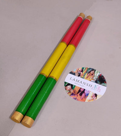 LAMANSH dandiya Wholesale Pack of 100 Pairs Thick Quality PVC Coated Wooden 3 Color Dandiya 🥢sticks ( 15 inches length) for Dance - Navratri Festval Multi Color Garba Sticks /  Dandiya Sticks💃🥢For Garba