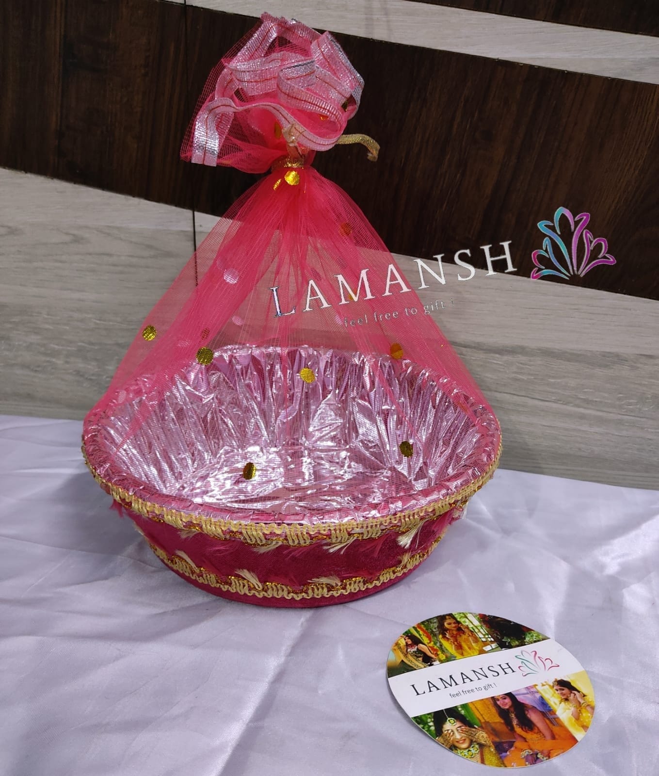 LAMANSH Dark pink / Cardboard / 10 Inch Diameter LAMANSH® (10 inch Diameter) Pack of 10 Decorative Gifts Hampers, Fancy Storage Basket for Wedding /Packing/Fruit/Dry fruit/Multipurpose Baskets