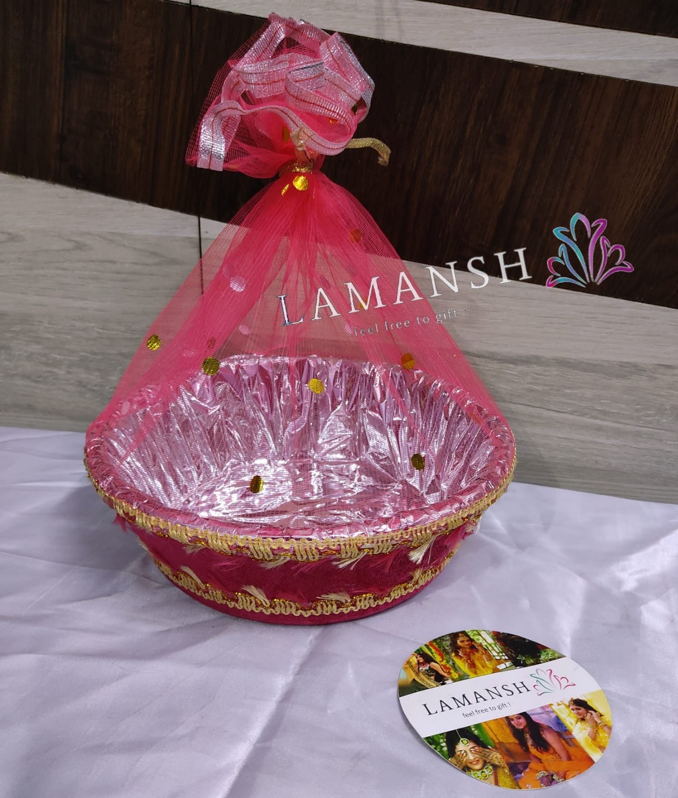 LAMANSH Dark pink / Cardboard / 10 Inch Diameter LAMANSH® (10 inch Diameter) Pack of 50 Decorative Gifts Hampers, Fancy Storage Basket for Wedding /Packing/Fruit/Dry fruit/Multipurpose Baskets