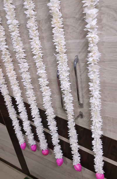 LAMANSH Decor LAMANSH® (3.5 feet) Pack of 12 Fresh like Artificial Jasmine Flower Hangings attached to Pink Rose for Diwali ✨ Ganpati Decoration / Decorative Hangings for festival / Wall Hangings for Home & Pooja Mandir