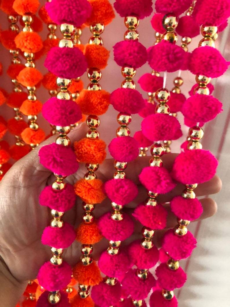 LAMANSH Decor Mix colors / 5ft. / 15 LAMANSH® Pack of 15 Hanging Latkans for Home Decor Front Door Diwali Wedding 5 Feet Long Pom Poms Beads Bells Latkans Various Colours and Designs