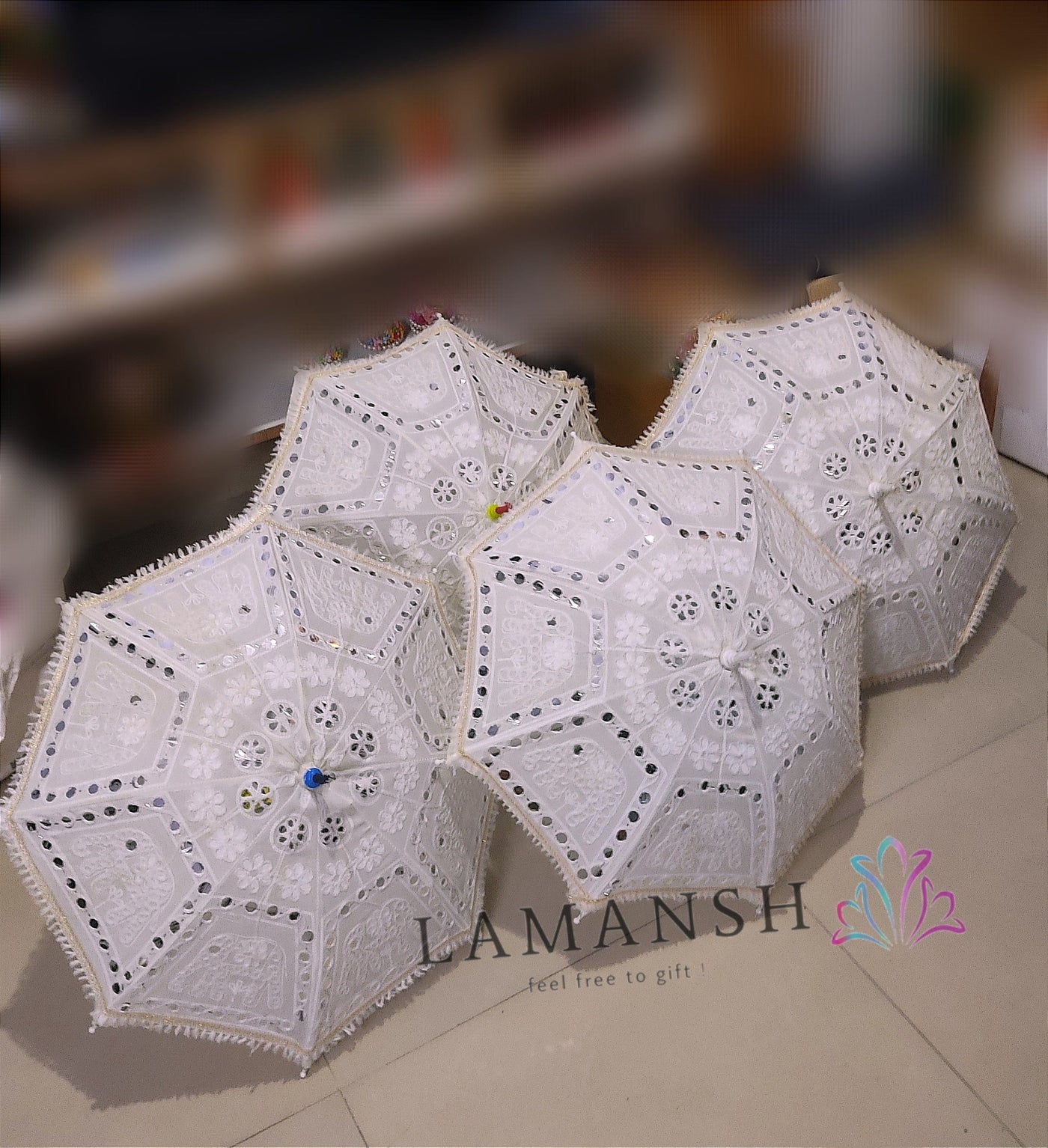 LAMANSH decor umbrella LAMANSH® White 🤍 Elephant Embroidered Wedding decoration Umbrellas for ceiling & backdrops / Rajasthani umbrella's 🌂 for Indian wedding