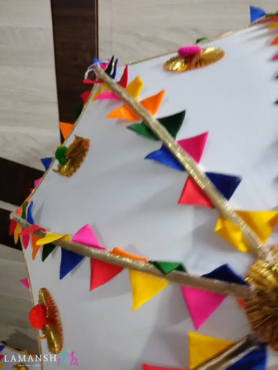 LAMANSH Decorative umbrella 1 LAMANSH® Decorative Rajasthani Umbrella for Holi & Haldi Decoration / Fabric Decorated Backdrop Umbrella's for Haldi & Mehendi ceremony