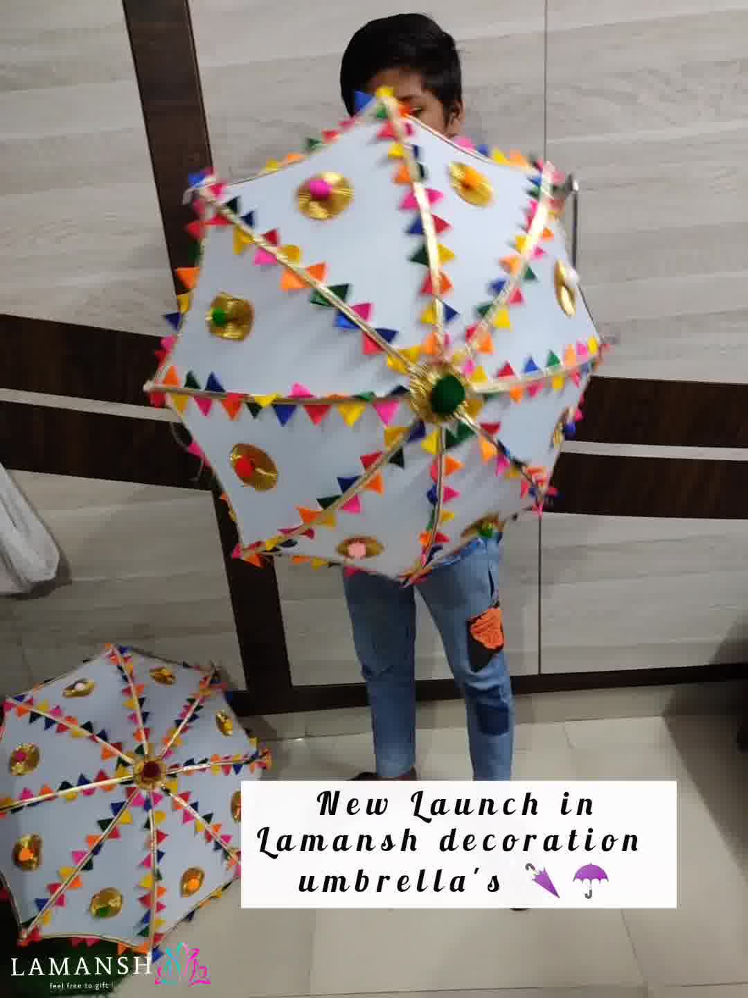 LAMANSH Decorative umbrella 1 LAMANSH® Decorative Rajasthani Umbrella for Holi & Haldi Decoration / Fabric Decorated Backdrop Umbrella's for Haldi & Mehendi ceremony