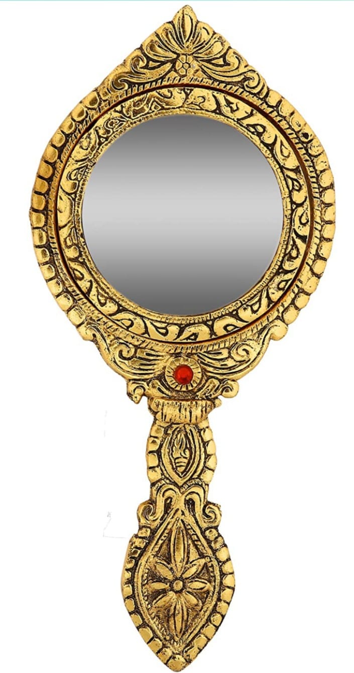 Lamansh designer mirrors LAMANSH (Pack of 1) Aluminium Gold Plated Hand Mirror (Golden)