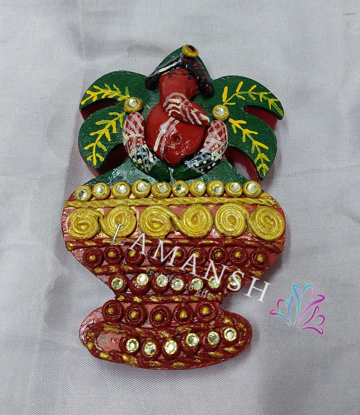 LAMANSH Diya Chopra Multicolor / Polyresin / Standard LAMANSH Pack of 1 Designer Decorative Pooja Chopra | Handicraft Home Decor Puja Roli Chopda for Home and Office (Multicolor) / Kumkum Box