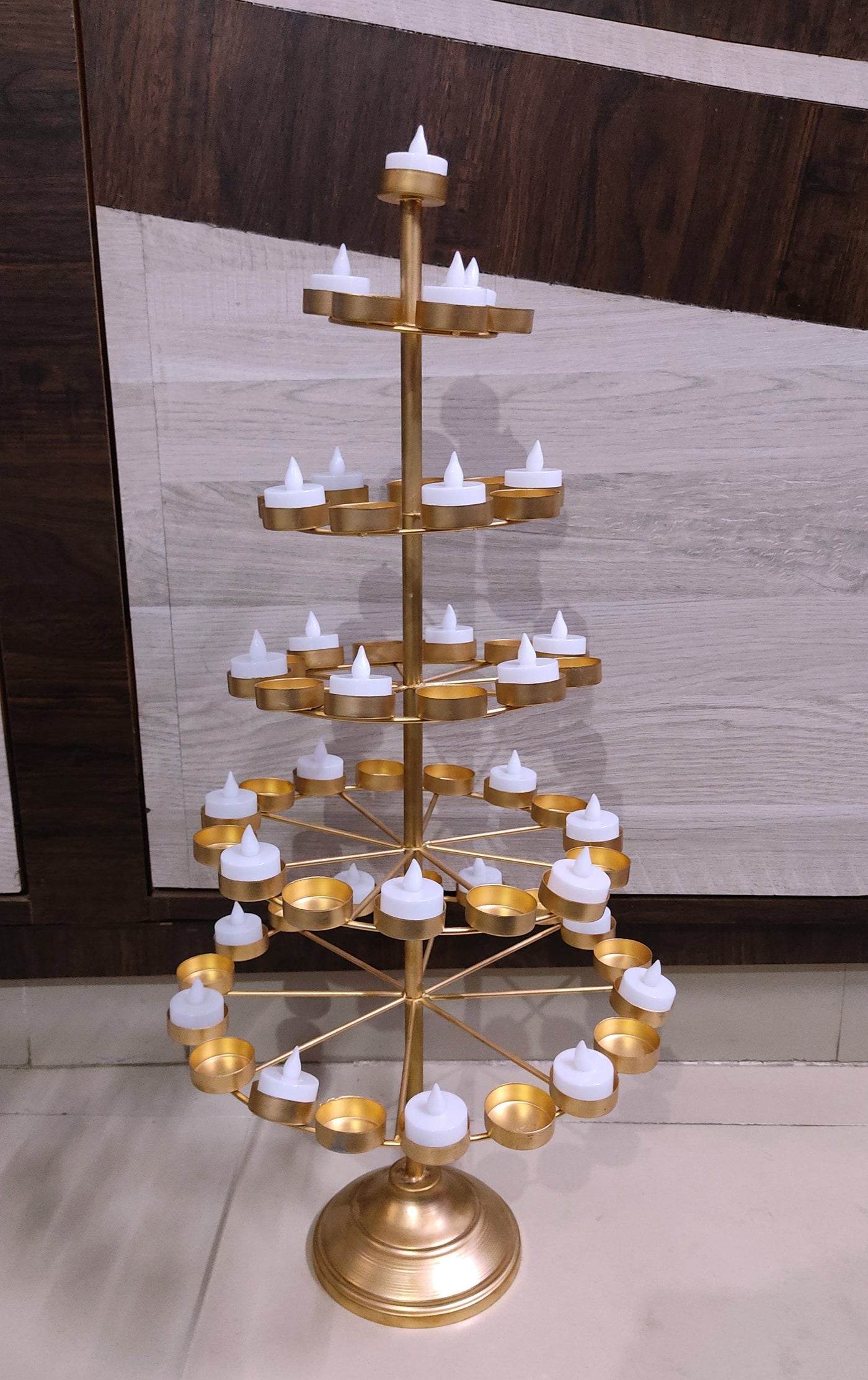 LAMANSH diya stand Golden LAMANSH® 2 ft Height 6 Layer Candles 🕯 Diya Stand for Event Dancing 💃 Props Usage & Festival , Diwali Decoration / Golden Metal Diya Candle Holder with 60 Tealight for Bride & Groom entry / Perfect for indian wedding decoration