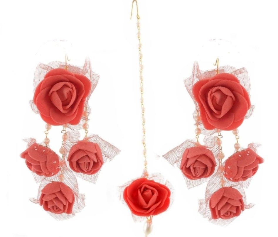 Lamansh earring, Maangtika LAMANSH® Floral 💛 Maangtika & Earrings set for Bridesmaid / Haldi Jewellery set