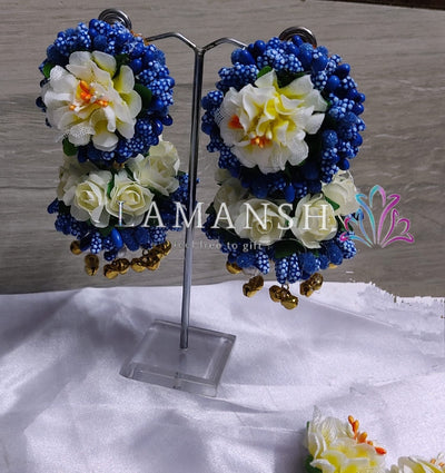 LAMANSH Earring Set Blue - White / Artificial Flower / Haldi ,Wedding, Engagement Lamansh® 1 Pair Jhumki Floral Earrings Set for Women / Floral Accessories set