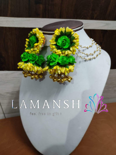 Lamansh Earring Set Green-Yellow / Paper flower / Haldi ,Wedding, Engagement Lamansh™Floral Earrings Set for Women / Floral Accessories set
