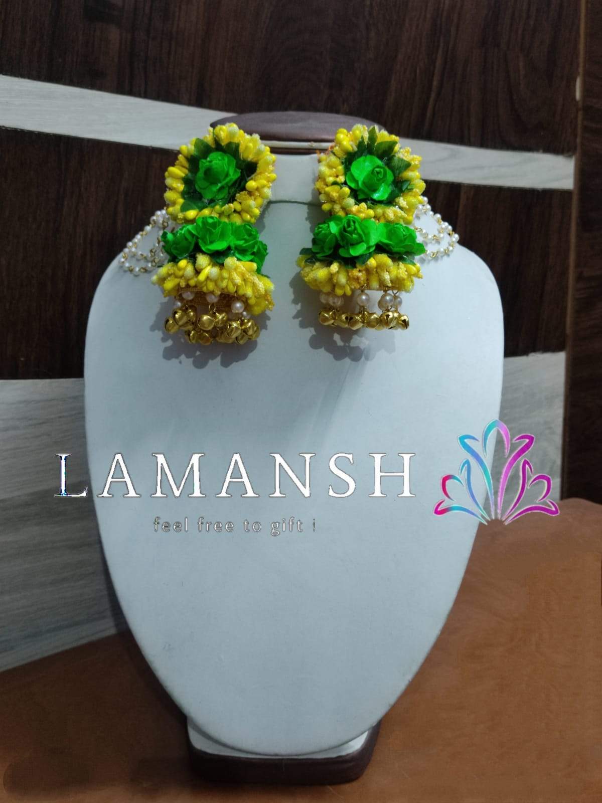 Lamansh Earring Set Green-Yellow / Paper flower / Haldi ,Wedding, Engagement Lamansh™Floral Earrings Set for Women / Floral Accessories set