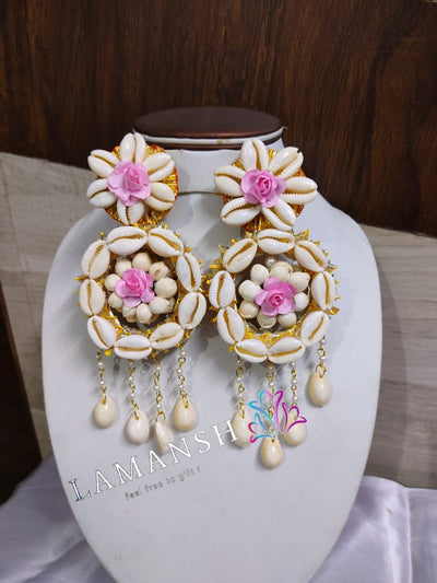 Lamansh Earring Set Pink / Shells 🐚 / Haldi ,Wedding, Engagement Lamansh™ Shell 🐚 Floral Earrings Set for Women / Floral Accessories set