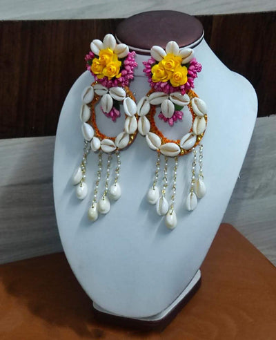 Lamansh Earring Set Yellow Pink / Shells 🐚 / Haldi ,Wedding, Engagement Lamansh™ Shell 🐚 Floral Earrings Set for Women / Floral Accessories set