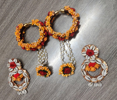 Yellow Flower Jewellery with Shells Earrings Set 