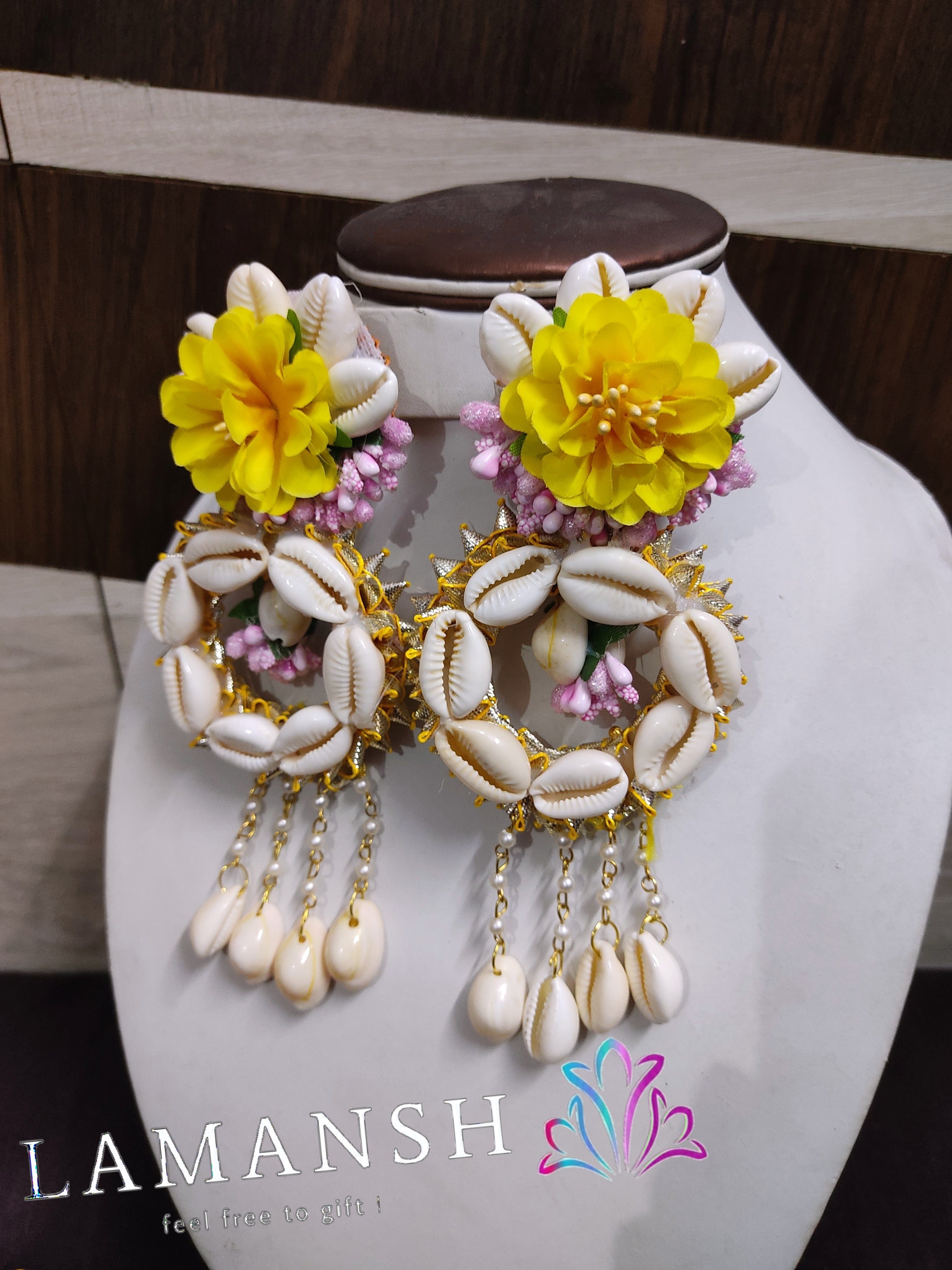 Shell Style LAMANSH® Floral Shells 🐚 Earrings Set for Mehendi ceremony – Lamansh