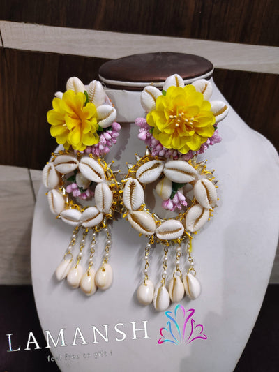 LAMANSH Earrings set Yellow Pink / Standard / Shells 🐚 Style LAMANSH® Floral Shells 🐚 Earrings Set for Mehendi ceremony