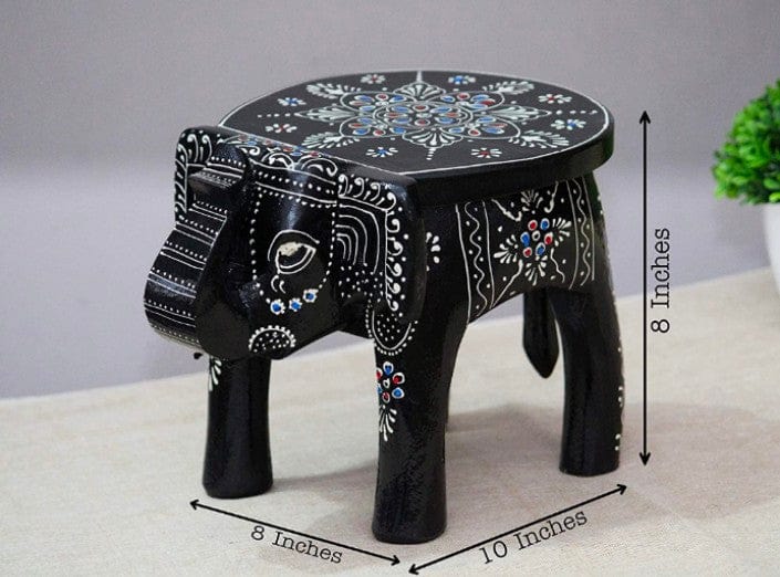 LAMANSH ® elephant stool Assorted colors / Wood LAMANSH® Handcrafted Painted Colorful Wooden Elephant Shape Stool cum Showpiece (8 Inches Height, Black)