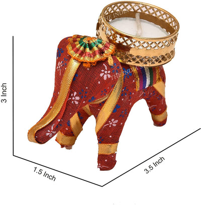 LAMANSH Elephant Tea Light Holder Multicolor / Wood / 6 LAMANSH® Pack of 6 Elephant T-Lights Candle Holder Stand with Wax Candles for Home Decor Diwali Festival Decoration Diwali Gifts