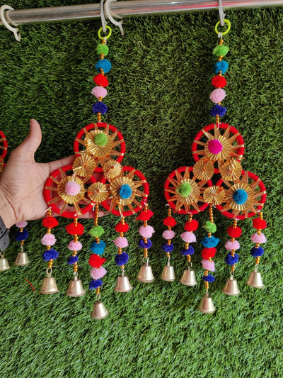 Lamansh event decoration Assorted colors / Gota Wool & Craft materials / 10 LAMANSH® Pack of 10 Multi-Ring Gota Round Hangings with hanging pom pom for Decoration & Backdrop / Wool Hangings set