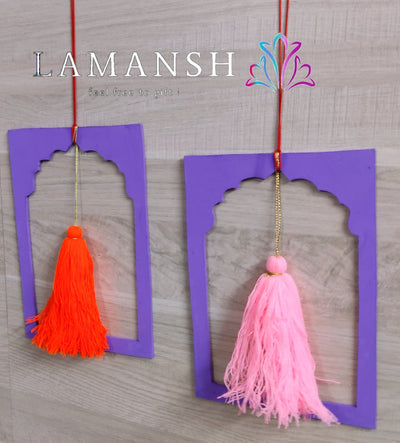 Lamansh event decoration Assorted colors / Woolen Tassels / 10 LAMANSH® 10pcs Frame Style Tassels (7*11 inch) hangings for indian wedding decoration & backdrops / ethnic event decoration products