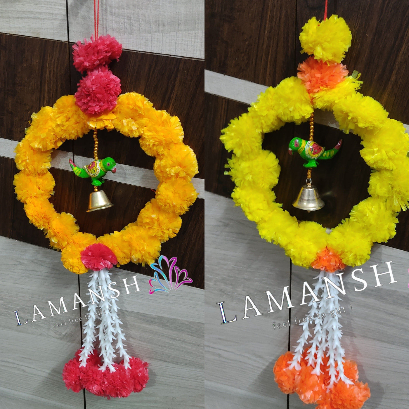 Lamansh event decoration hangings 10 LAMANSH® 1.5 ft height 10 pcs Genda Flower Parrot hangings in Assorted colors for indian wedding decoration & backdrops / ethnic event decoration products
