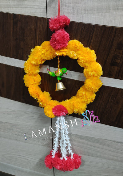 Lamansh event decoration hangings 10 LAMANSH® 1.5 ft height (Set of 10) Genda Flower Parrot hangings in Assorted colors for indian wedding decoration & backdrops / Indian wedding haldi event decoration products