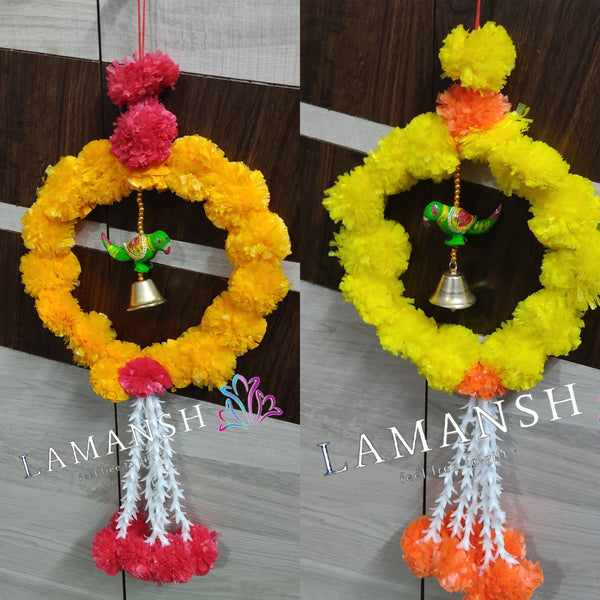 LAMANSH Genda Flower Parrot hangings in Assorted colors for indian wedding decoration & backdrops / Indian wedding haldi event decoration products