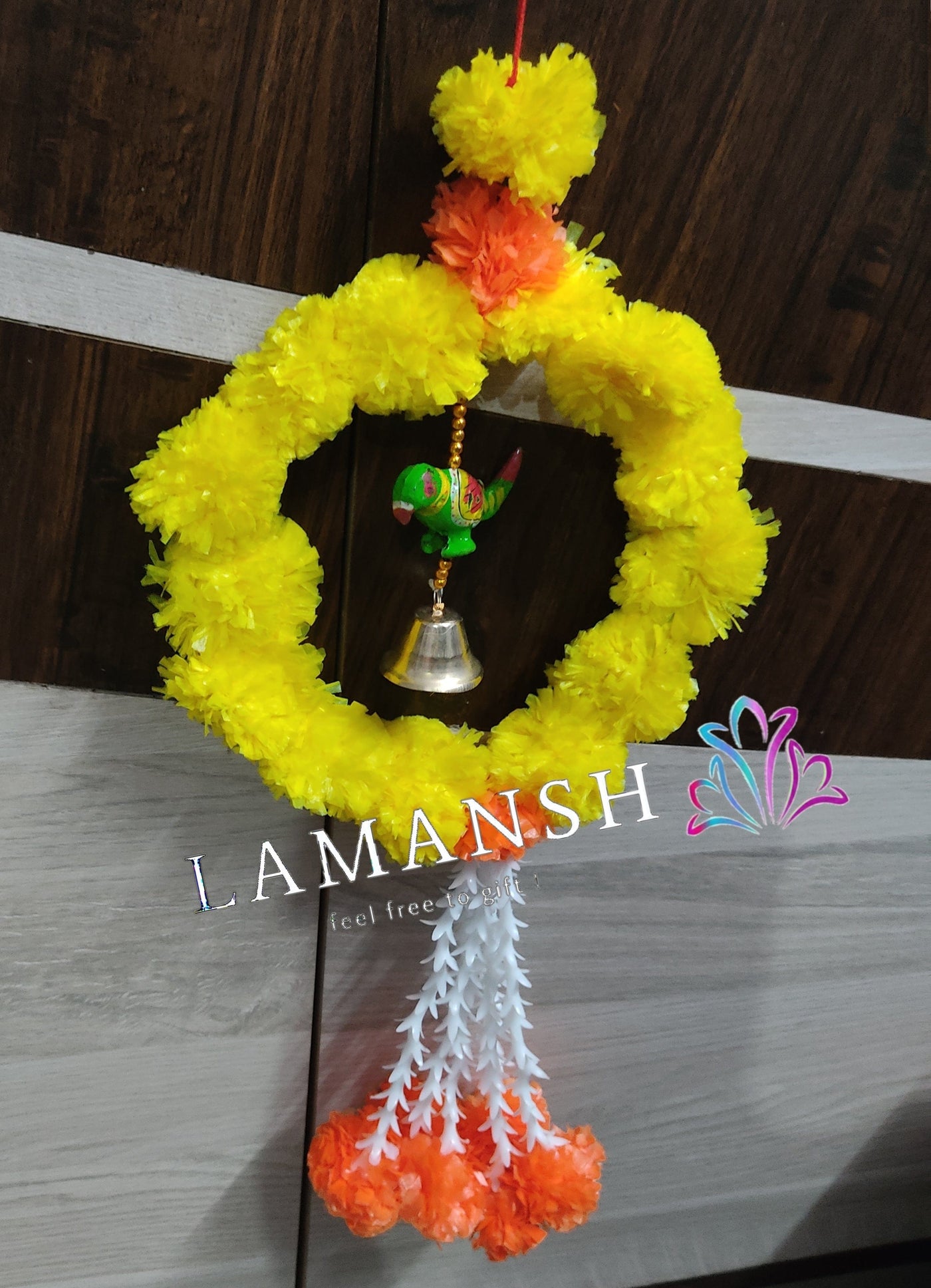 Lamansh event decoration hangings 10 LAMANSH® 1.5 ft height (Set of 10) Genda Flower Parrot hangings in Assorted colors for indian wedding decoration & backdrops / Indian wedding haldi event decoration products