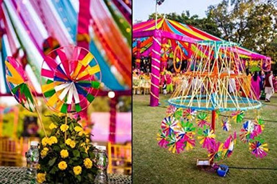 LAMANSH ® event decoration LAMANSH Pack of 10 Paper Rajasthani Firki/Phirki/Paper Fan for Mela Pradarshini Party Decorations Items (Multi Colour)