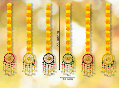 Lamansh Event Decoration Multicolor LAMANSH Pack of 6 Handmade Artificial Marigold Fluffy Flowers Colorful Ring Pom Pom Hanging for Home/Office/Hall Decoration