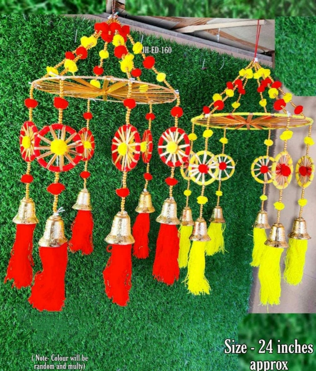 Lamansh festival decor LAMANSH Gota Work Jhumar Decorative Hangings for Diwali & event backdrops & ceiling / Decorative Gota Round chakri hanging with bells & tassels