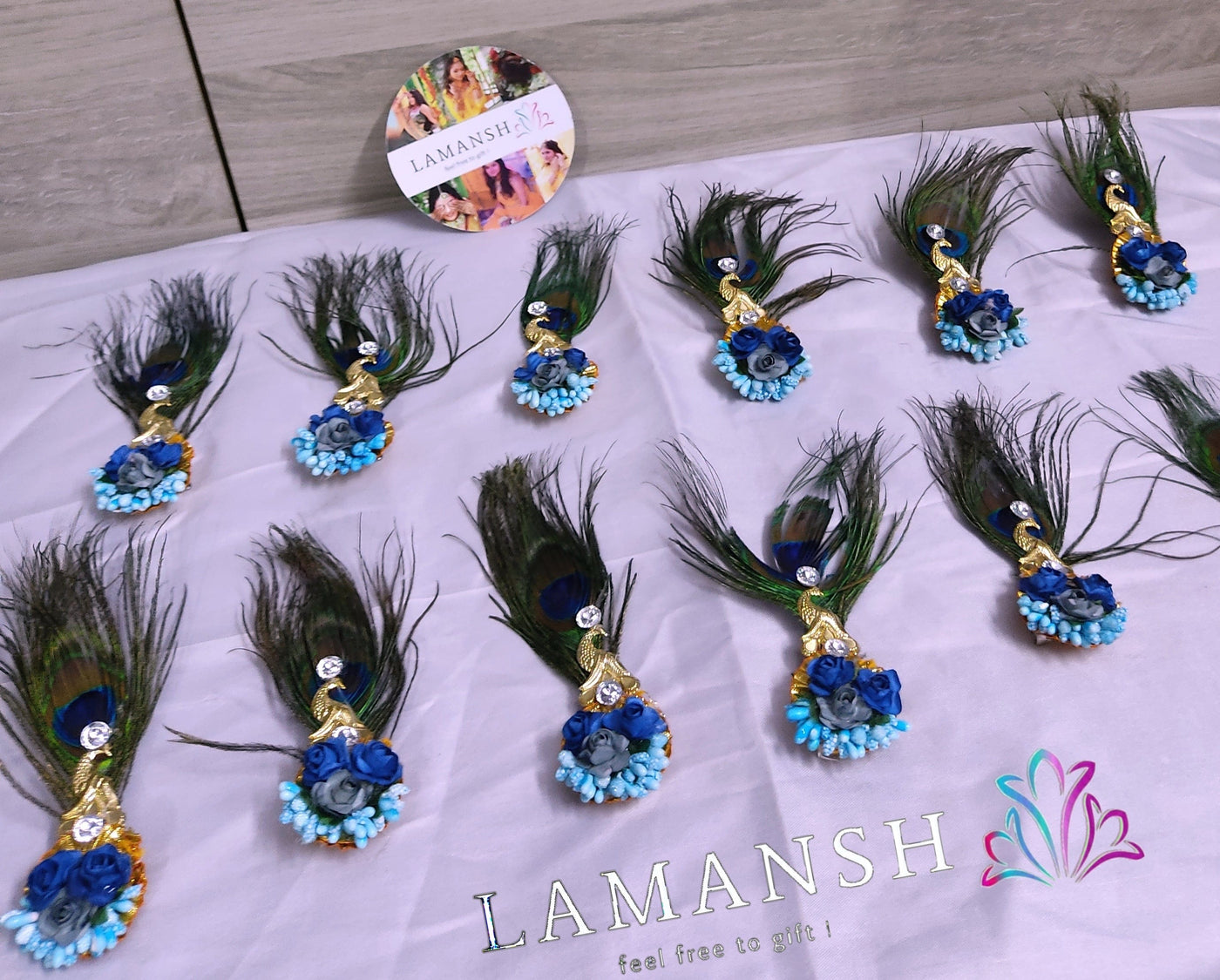LAMANSH Floral 🌺 brooches Blue / Set of 20 Broaches LAMANSH® (Set of 20) Mor Pankh Floral Brooches for Guests & Bridesmaid / Best Giveaway set