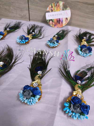 LAMANSH Floral 🌺 brooches Blue / Set of 20 Broaches LAMANSH® (Set of 20) Mor Pankh Floral Brooches for Guests & Bridesmaid / Best Giveaway set