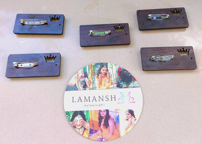 LAMANSH Floral 🌺 brooches LAMAMSH® Pack of 10 handmade wooden LADKEWALE brooches / badges for groom side guests barati in wedding / Indian wedding accessories